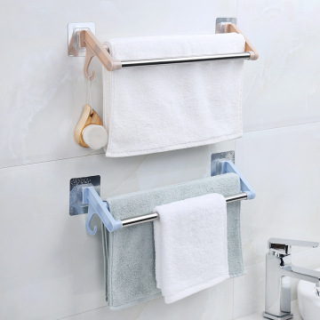 Punch-free Towel Rack Bathroom Bathroom Stainless Steel Double Pole No Trace Adhesive Towel Hanging Rod Drying Towel Rack Hanger