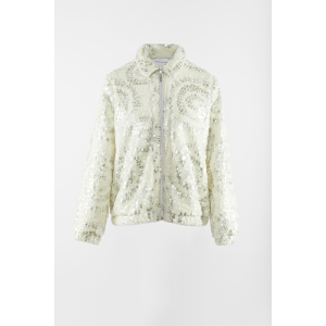 White fake fur jacket with sequins