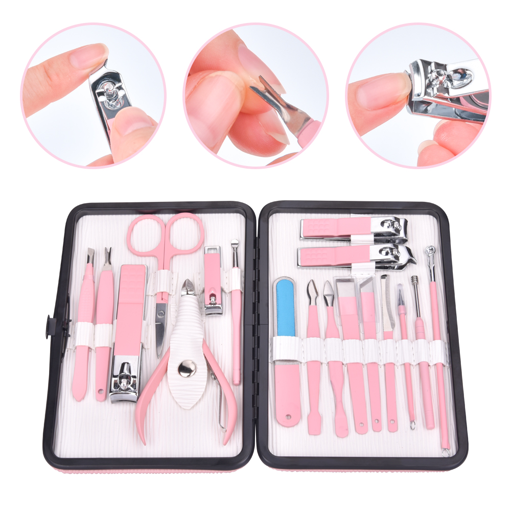 18PCS Manicure Nail Clipper Kit Stainless Steel Cutter Trimmer Tweezers Scissors Ear Pick Pedicure Nail Art Tool Set Coupe Ongle