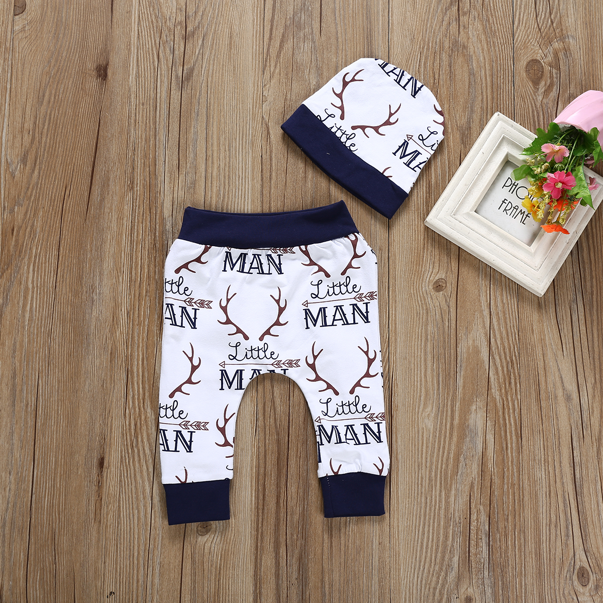 Mommy's Other Man Newborn Baby Boy Short Sleeve Cotton Bodysuit Tops Deer Pant Trouser Hat 3PCS Outfits Boy Clothing Set