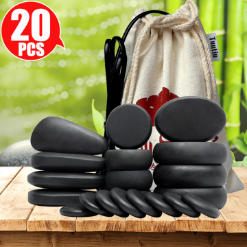 Tontin 20pcs/set Hot Stone Massage Set Heater Box Relieve Stress Back Pain Health Care Lava Basalt round massage tool Stones