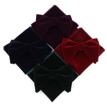 Linbaiway Mens Velvet Big Bowtie Handkerchief Set for Men Wedding Dress Necktie Butterfly Pocket Square Towel Set Custom Logo