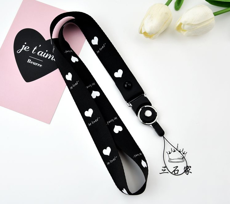 2 IN 1 Detachable Buckle Mobile Phone Straps Black Pink Cute Love Heart Multi-function Phone Lanyard Neck Strap Rope Wholesale