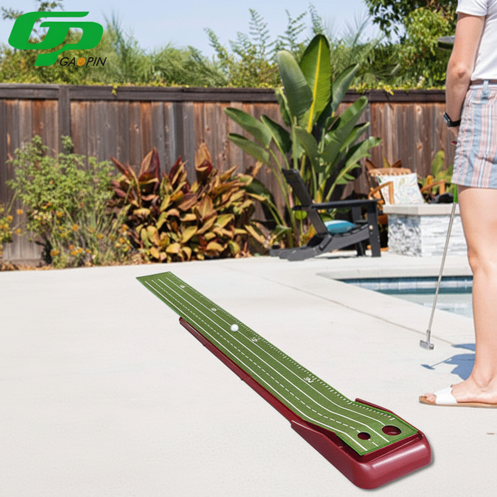 GP GP-PM031 Portable Golf Putting Green Crystal Velvet Surface ABS Base Automatic Ball Return System Dual Holes Yardage Markings