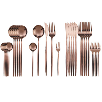 30Pcs Rose Cutlery Set Stainless Steel Dinnerware Set Gold Dinnerware Shiny Flatware Set Dinner Knife Fork Spoon Fruit Cake Fork