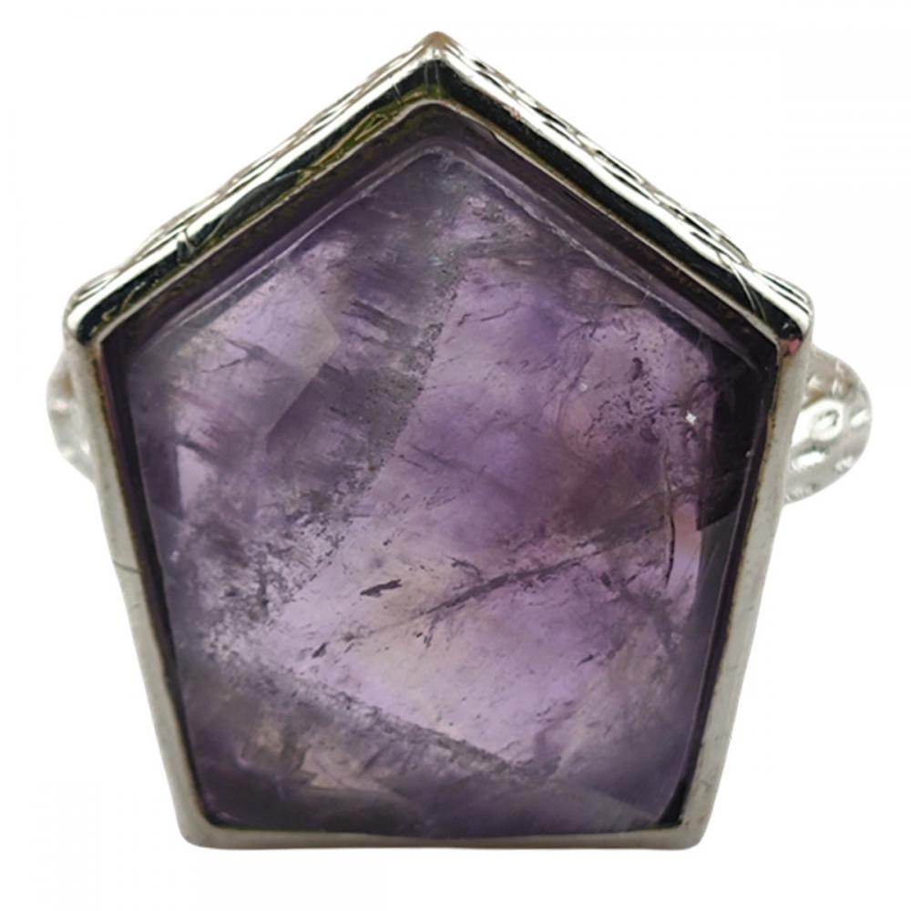 Gemstone Pentagon Stackable Fashion Ring Statement Knuckle Handmade Gemstone Gothic Vintage Rings Crystal Quartz Adjustable Ring