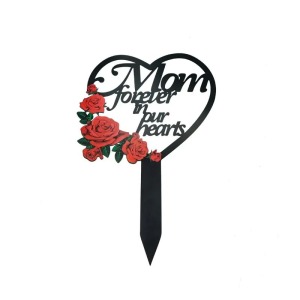Red Rose Heart Memorial Metal Garden Stake