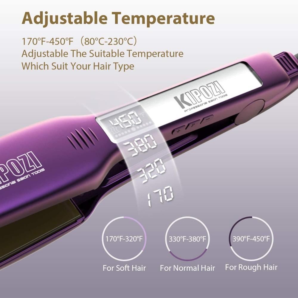 KIPOZI Professional Hair Straightener Steam Flat Iron Dual Voltage Instant Heating Hair Straightener LCD Display Styling Tool