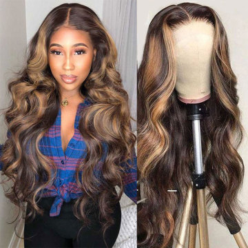 Honey Blonde Brown Highlight Wig Body Wave Lace Front Wig P4 27 Ombre Human Hair Wigs For Women 150% T Part Lace Frontal Wig