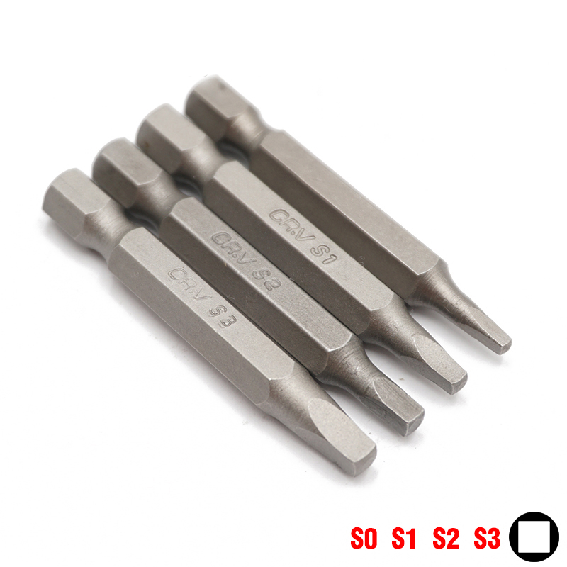 50mm Length 1/4 inch 6.35mm Hex Shank Square S0 S1 S2 S3 Bit Set Hand Tool Set Chrome Vanadium Steel Screwdriver Bits