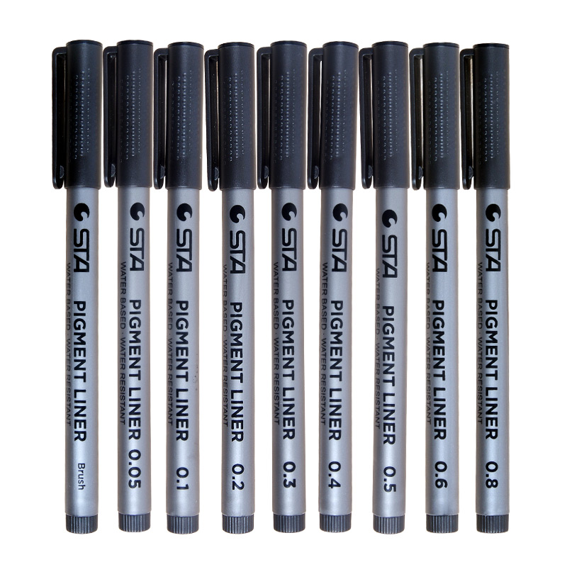 Art Marker Pen Different Tip Sizes Black Pigment Liner Water Based for Drawing Painting Handwriting Stationery Supplies