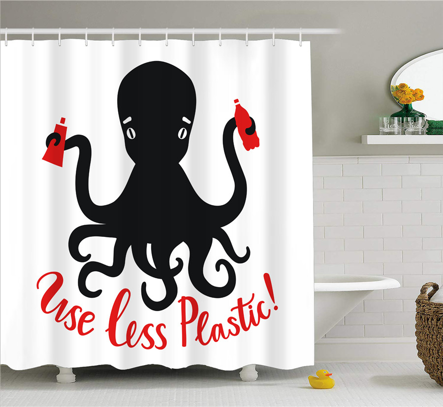 Cute Octopus with Tentacles 3D Printed Waterproof Screen Polyester Fabric Sea Animal Washable Shower Curtain Dorm for Home Decor