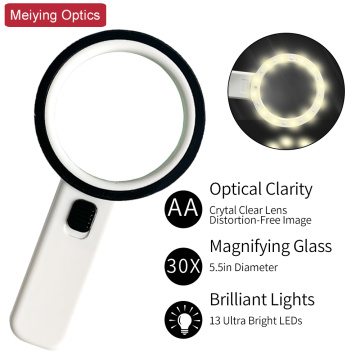 Handheld Magnifying Glass 30X with Light for Reading, Illuminated Magnifier Glasses for Inspection, Jewelry Appraisal