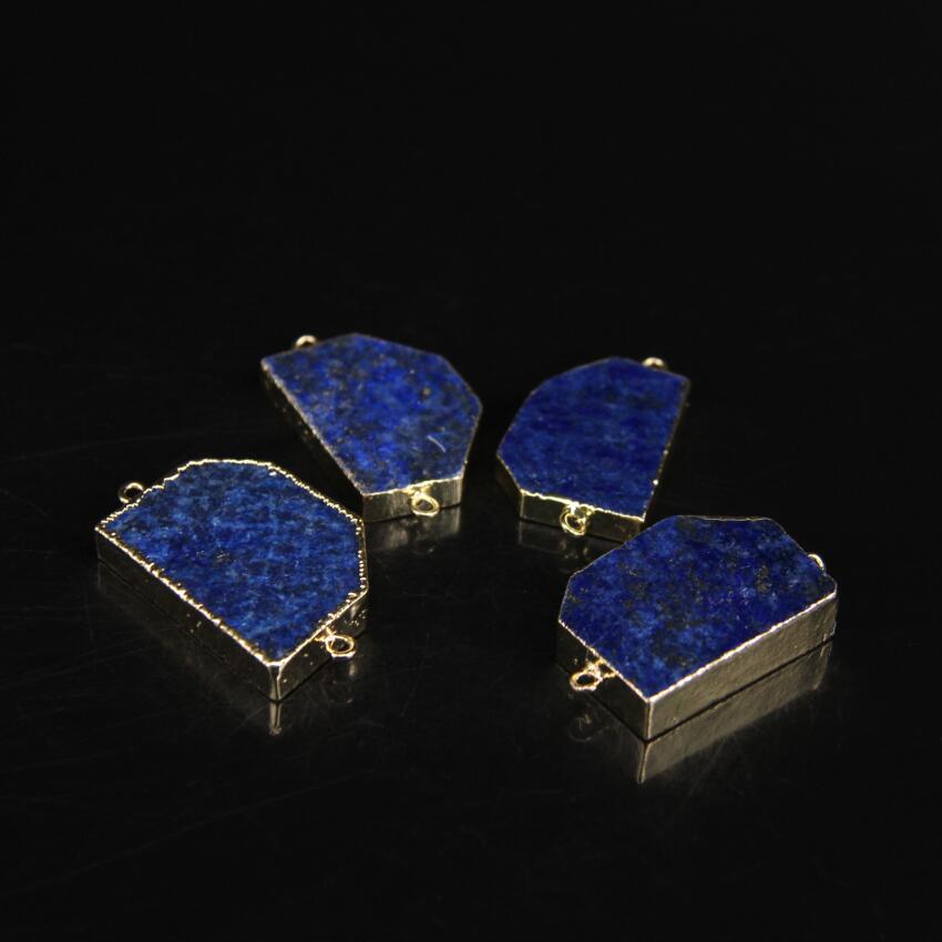 5pcs/lot,Natural Blue Lapis lazuli Freeform Slab Connector,Gold edged Raw Lapis Hexagon Slice Nugget Pendant Necklaces crafts