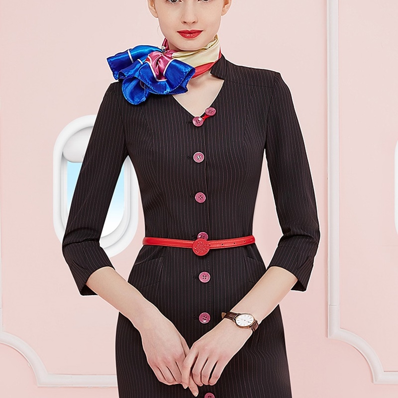 Uniform Flight Attendant Business Dress Work Wear Beautician Uniforms Dresses Airline Stewardess Flight Attendant Uniform DD1788