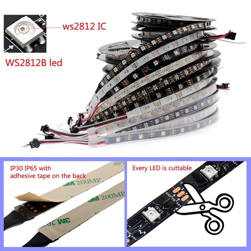 1m/2m/4m/5m WS2812B Led Strip 30/60pixels/leds/m WS2812 Smart RGB Led Light Strip Black/White PCB IP30/65/67 DC5V