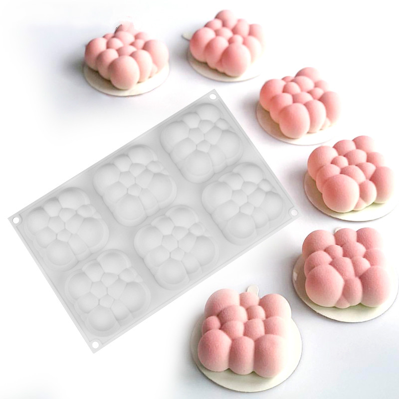 3D Cloud Cake Mold Silicone Mousse Moulds Square Bubble Molds for Baking 6 Cavities New