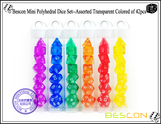 Bescon Mini Polyhedral Dice Set--Assorted Transparent Colored of 42pcs-1