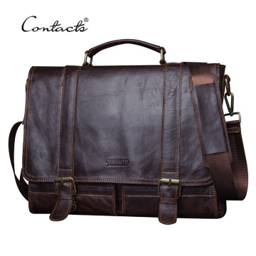 CONTACT'S 2020 Men Retro Briefcase Business Shoulder Bag Leather Handbag Bag Computer Laptop Messenger Bags Men's Travel Bags