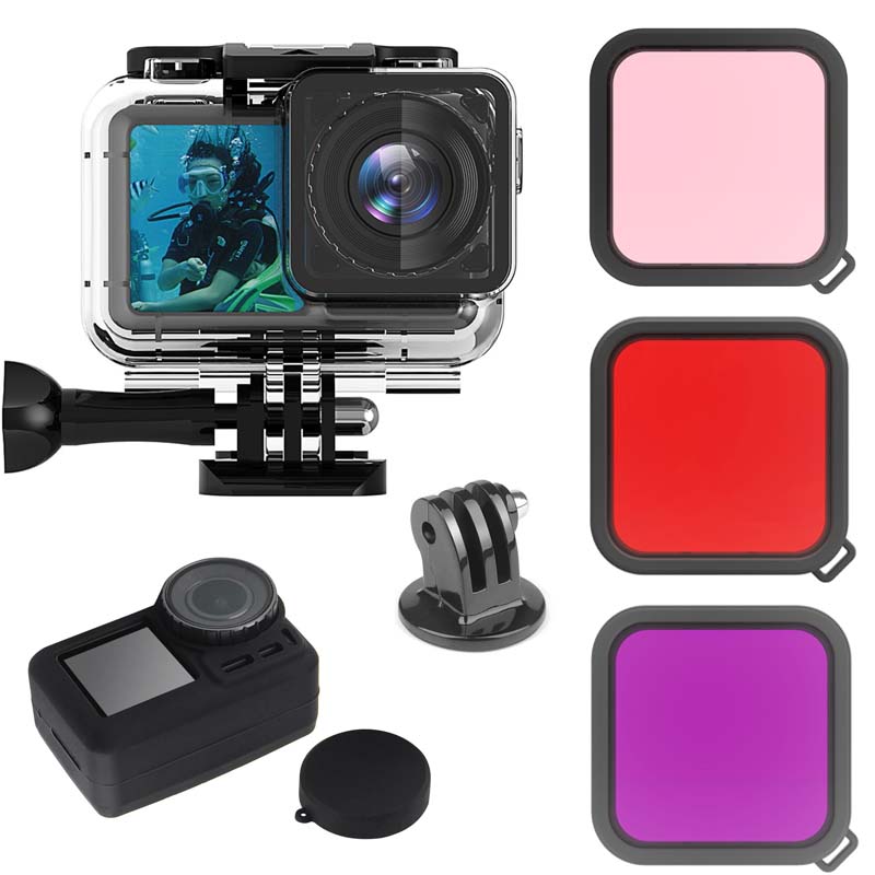 LANBEIKA 60M Waterproof Case Diving Housing Protective Shell + 3 Colors Filter Lens + Rubber Cover For DJI OSMO Action Accessory