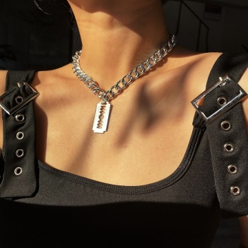 Punk Hip Hop Barbed Wire Brambles Link Chain Choker Necklace Men Vintage Chunky Thick Necklace Silver Color Women Goth Jewelry