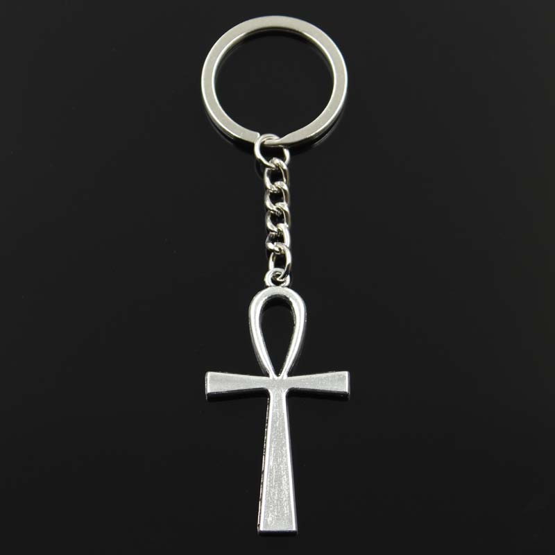 New Fashion Keychain 52x28mm Anka Cross Egyptian Ankh Life Symbol Pendants DIY Men bronze silver color Car Key Chain Ring Gift