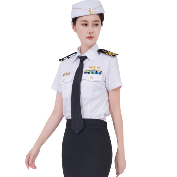 Summer Military Shirt Female Short-sleeved Captain Shirts Female Aviation Uniform Stewardess Costume Airline Stewardess Uniform