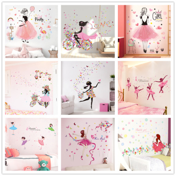 [shijuekongjian] Fairy Girl Wall Stickers DIY Butterflies Flowers Mural Decals for House Kids Room Baby Bedroom Decoration