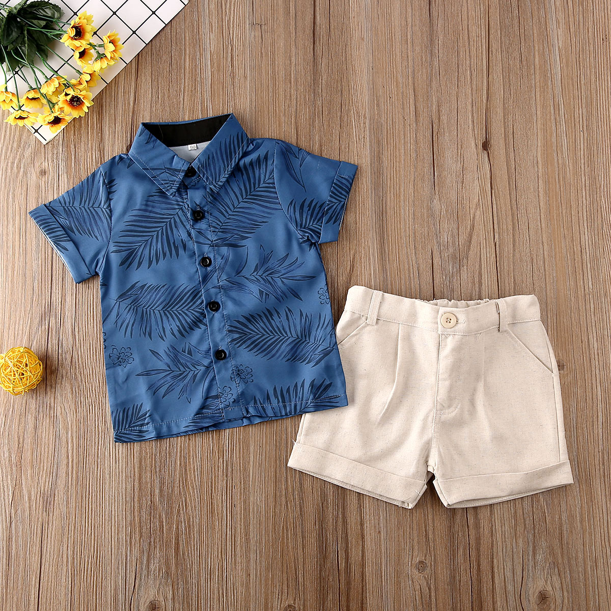 Pudcoco Toddler Baby Boy Clothes Leaf Print Short Sleeve Shirt Tops Short Pants 2Pcs Outfits Casual Clothes Summer