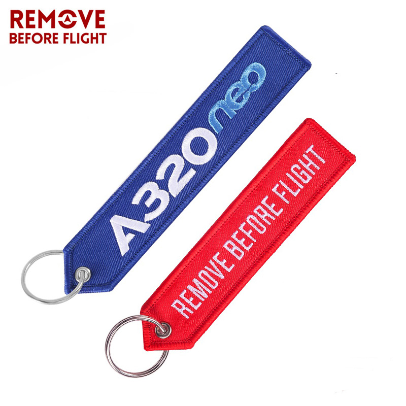 Fashion Aviation Keychain for Cars Cool Polit Key Fobs Key Chains Chaveiro Remove Before Flight A320 Key Tag 2 PCS