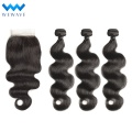 human hair weave bundles with closure body wave brazillian virgin hair extension preplucked short long for black women 3 bundles