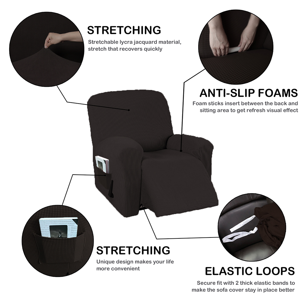 4 Pieces Elastic Bottom Home Decor Furniture Protection Daily Recliner Chair Cover Anti Slip Soft Stretch Living Room Washable