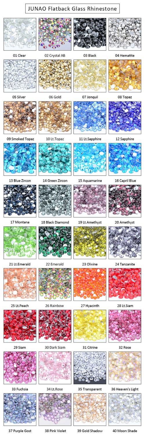 JUNAO Wholesale 100Gross 14400pc 36 AB Color SS6 8 10 12 16 20 30 Flatback Glass Rhinestone Bulk Packag Non Hotfix Crystal Stone