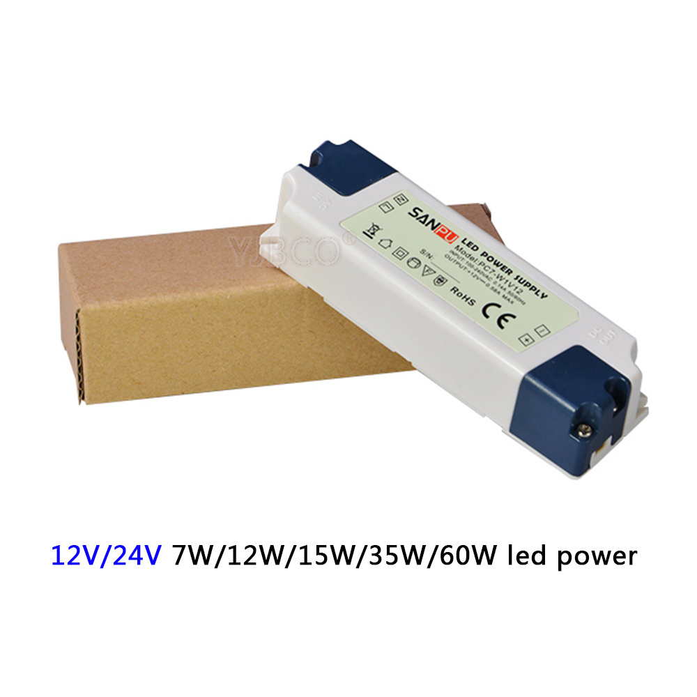 Plastic 7W/12W/15W/35W/60W 100-240V 12V/24V Switching Transformer LED Driver SMPS LED Power Supply Indoor Use