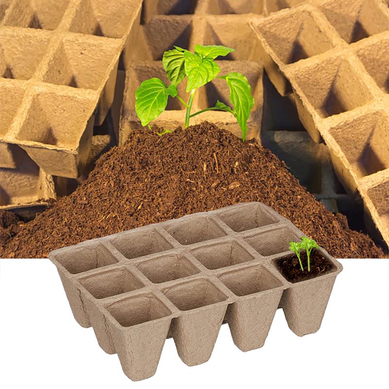 12-Hole Pulp Seedling Tray Disposable Nursery Tray Degradable Garden Planter Seedling Tray Garden Supplies