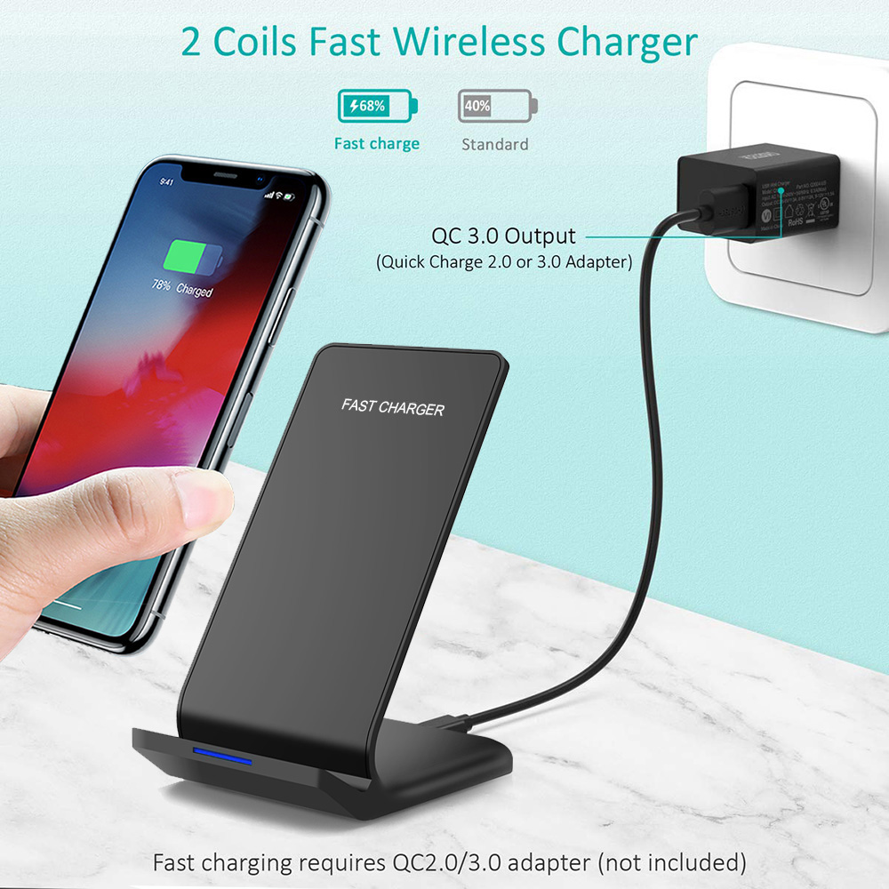 FDGAO Qi Wireless Charger Stand QC 3.0 15W Fast Charging Station Phone Charger For Samsung S9 S10 S20 iPhone 11 XR XS X 8 SE2