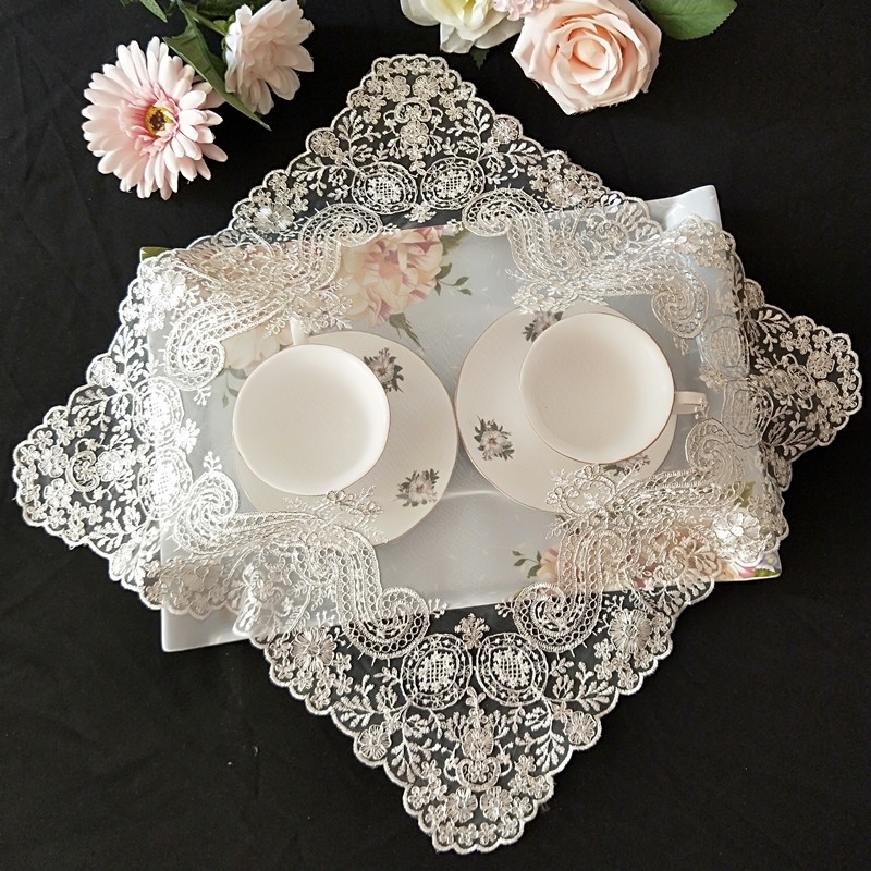 Precision Lace Embroidery Luxury Square Rectangular Coffee Cup Mat Hotel Restaurant Placemat Place Mat Coaster Fruit Cover Towel