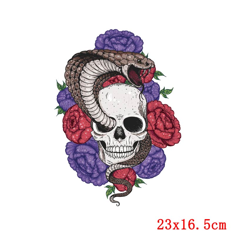Prajna Skull Iron On Transfers Punk Tiger Heat Transfers PVC Patches For Clothes Summer Style Thermal Transfer Hot Vinyl Sticker
