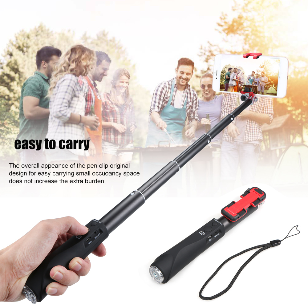 ABS+PC Selfie Stick BT Phone Selfie Stick for Smartphone Free Retractable Rod for Selfie Photo Taking Vlogging