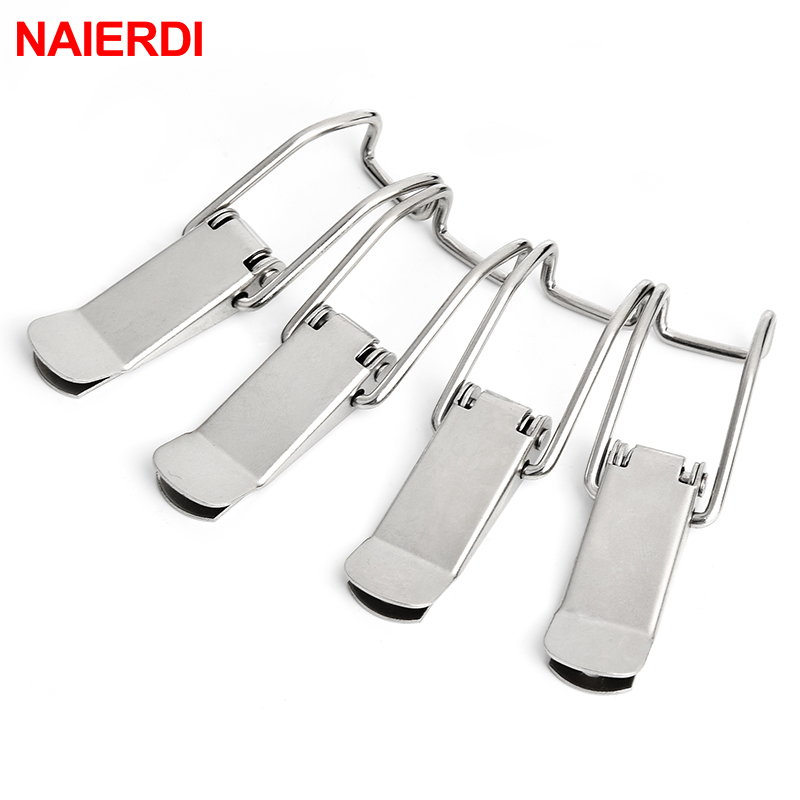 4PC NAIERDI-J105 Cabinet Box Locks Spring Loaded Latch Catch Toggle 27*63 Iron Hasps For Sliding Door Window Furniture Hardware