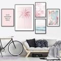 Pink Flower Seascape Canvas Painting Wall Art Print Letter Poster Palm Tree Sea Wave Cherry Blossom Pictures for Living Room