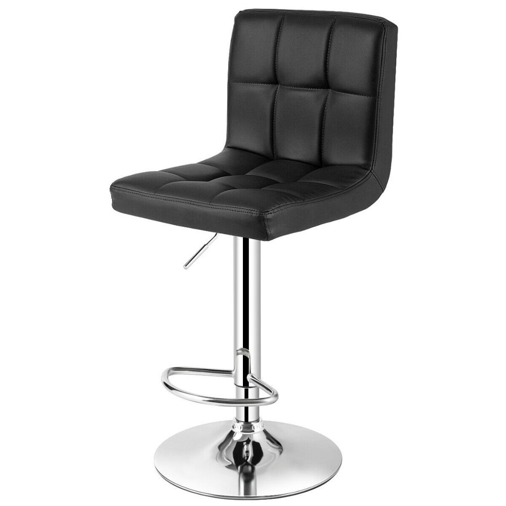 Adjustable Swivel Bar Stool Counter Height Bar Chair PU Leather w/ Back Black HW66492BK-1