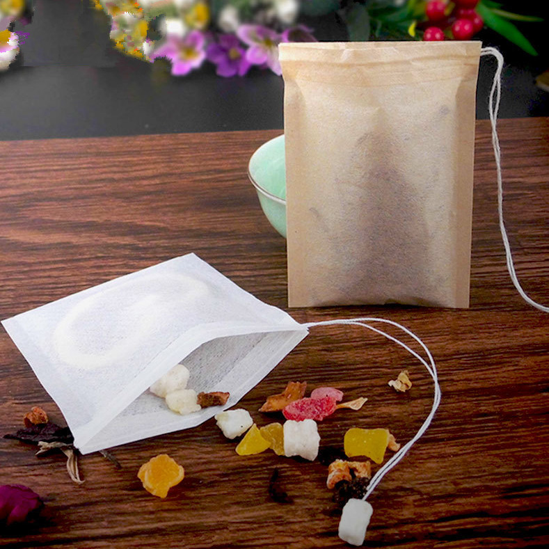 100pcs/lot Tea Bag Filter Paper Bags Heat Seal Teabags Tea Strainer Infuser Wood Drawstring Tea Bag for Herb Loose Tea 3 Sizes