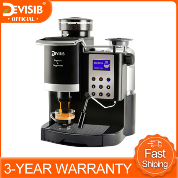 DEVISIB Express Barista Coffee Machine Maker with Conical Burr Grinder Milk Warmer for Make Espresso Latte Cappuccino Americano