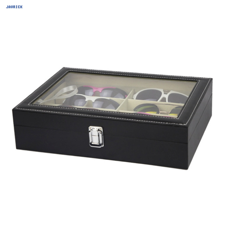 8 Slots Eyeglasses Sunglasses Faux Leather Storage Organizer Display Case Box