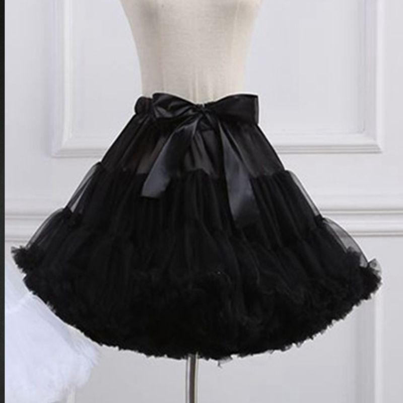 Womens Lolita Cosplay Petticoat A-Line Puffy Tutu Skirt Layered Pleated Tulle Ballet Dance Pettiskirts Elastic Waist Bowknot Cri