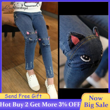 Girls Jeans Girls Spring Autumn Leggings Cartoon Cat Pattern Jeans Toddler Baby Jeans Fashion Elastic Waist Rabbit Pattern Pants