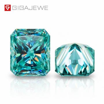 GIGAJEWE Cyan Color Radiant Cut Moissanite Loose Diamond Test Passed Gemstone For Jewelry Making Certificate Gift
