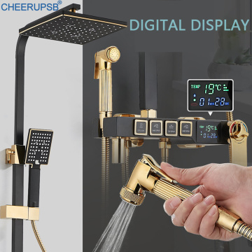 Smart Thermostatic Shower System Hot and Cold Mixer Water Bath Faucet Bathroom Wall Mount Rainfall Shower Set Digital Display