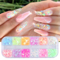 12 Grids 3D Flakes Fluorescent Nail Sequins Sparkly Paillette Nail Chunky Glitter Decorations Chameleon Nail Accessory LASP